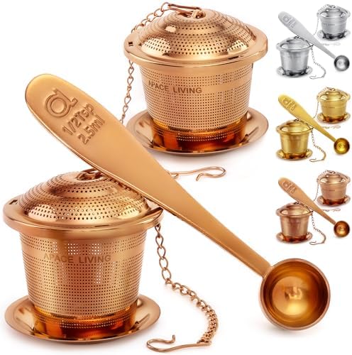 Tea Infuser Set of 2 with Tea Scoop & Drip Trays, Loose Leaf Tea Strainer
