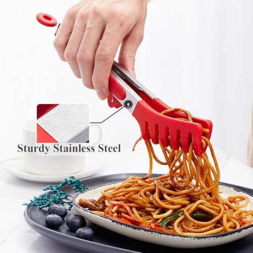 9" Kitchen Tongs for cooking with Silicone Tips, 3Pcs Serving Tongs, Red