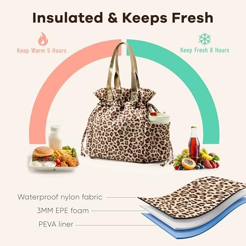 Yarnic Lunch Bag Women Insulated Lunch Box with Water Bottle Holders