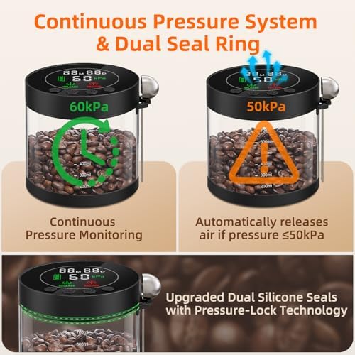 Automatic Vacuum Coffee Canister, 0.8L Coffee Container with LED Display