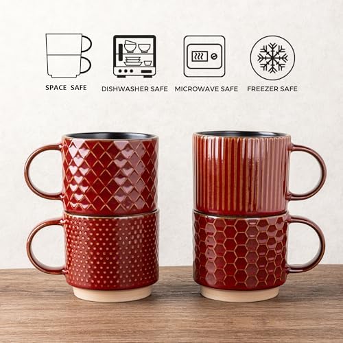 GBhome 15 OZ Stackable Coffee Mugs Set of 4, Ceramic Coffee Cups Set