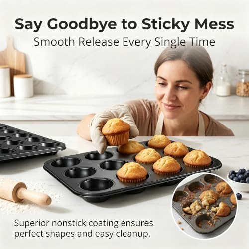 E-far Muffin Pan Set of 2, Regular 12-Cup & Mini 24-Cup Cupcake Pan
