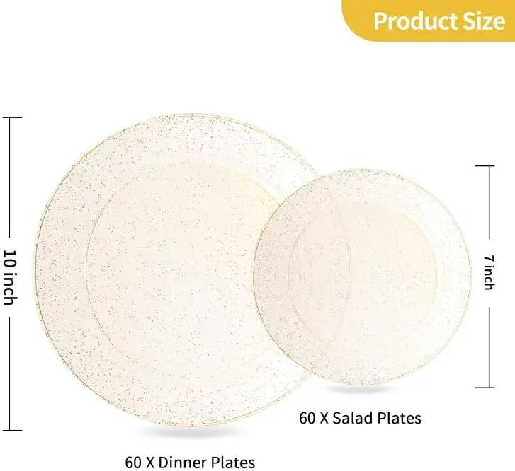 Goodluck 120PCS Gold Plastic Plates, Disposable Gold Glitter Plates