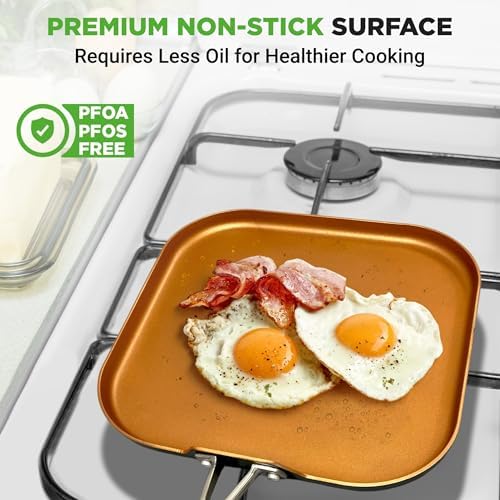 NutriChef Non-Stick Square Frying Pan, 11" Nonstick Skillet, Scratch Resistance, PFOA-Free, PFOS-Free Home Use for All Stoves