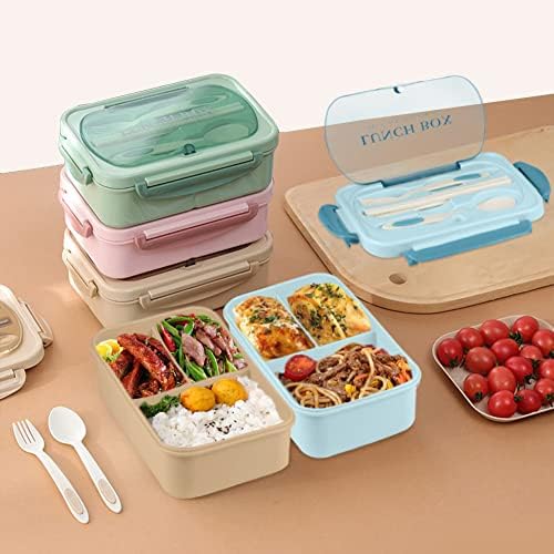 Bento Box for Adult, 1200 ML Lunch Containers for Adults, LeakProof Lunch Box with Utensils, BPA Free, 3 Compartment Bento Box Microwave Safe, Green