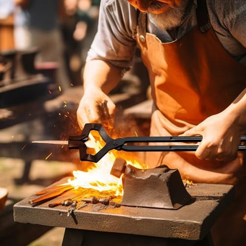 Blacksmith Tongs Set, 17 Inch Carbon Steel Forging Tongs, 12-Piece Professional Blacksmithing Tools for Beginners and Expert Craftsmen