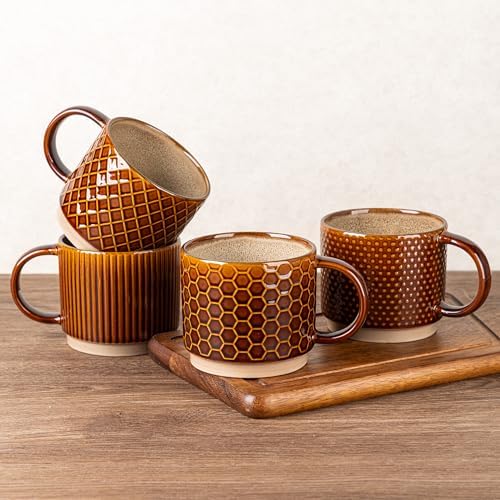 GBhome 15 OZ Stackable Coffee Mugs Set of 4, Ceramic Coffee Cups Set