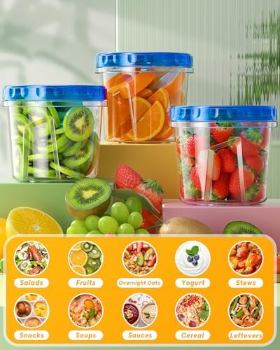 BiuLeon 12 Pack-24 oz Freezer Storage Containers, Airtight Twist Top Lids Food Containers for Soup Leftover Lunch Fruit Salad,BPA Free, Reusable, Stackable