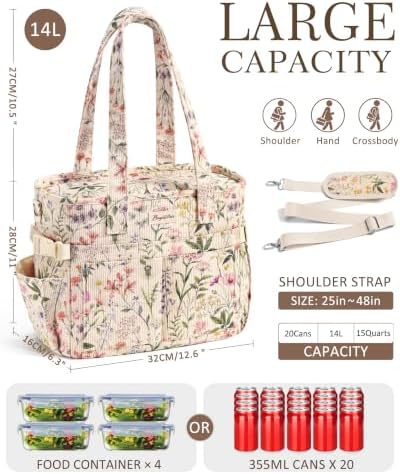 Bagstellar Corduroy Lunch Box for Women Insulated Lunch Bag Cooler Tote Bag