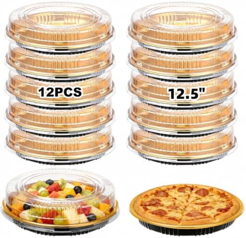 12 Pcs 12.5" Disposable Pie Containers with Clear Lids, 2.4" H