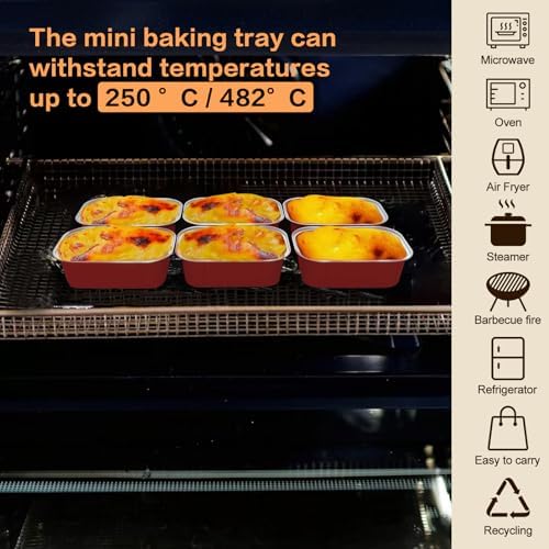Mini Cake Pans With Lids And Spoons,5.5 oz Rectangle Mini individual Loaf Pans Disposable Aluminum Foil Small Baking Cups Tins (200, Red)