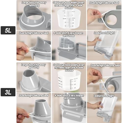 Dog Food Storage Container, Upgraded Large Nozzle BPA-free, 8-12 LBS Plastic Pet Food Storage Containers, With 4 Sealed Clasps, 1 Measuring Cup and Handle, Easy to Clean and Carry -2 Packs