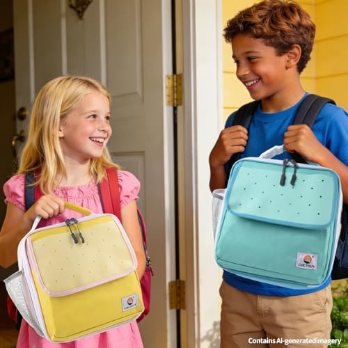 CaCTOUR Lunch Box Kids,Fun Color Lunch Box for Girls,Large Soft Cooler Lunch Bag for Kids,Back to School Thermal Insulated Lunch Tote Bag for School Daycare Outdoor (Yellow Pink)