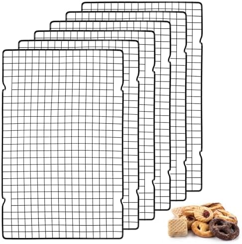 6Pcs 16x10 Inch Cooling Racks, Stainless Steel Baking Rack with Handle, Wire Rack & Cookie Cooling Rack for Roasting, Grilling, Drying Oven and Dishwasher Safe