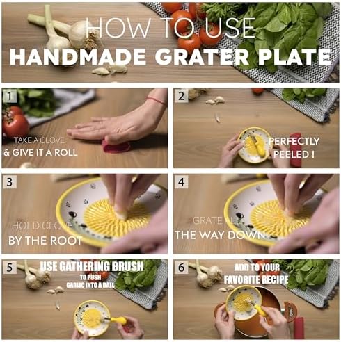 Ceramic Garlic Grater Plate Set – Handmade 4-Piece Press & Natural Grinder for Ginger, Cheese & Spices – Decorative Hand Dish (Green)