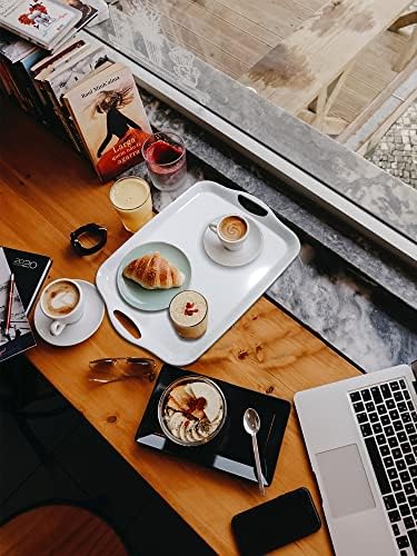 KAQAHIDO Large Melamine Serving Trays for Eating, 17.5’’ x 12’’ Serve Platter for Appetizer, Charcuterie, Food, Snack, Cupcakes, Dessert, BPA-Free, Dishwasher Safe Tray, Set of 2, White