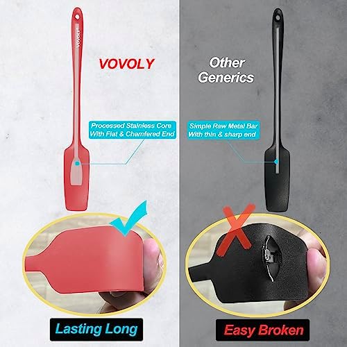 2-Pack Vovoly Silicone Jar Spatula, Long Handle Jar Spatulas, High Heat Resistant Small Rubber Spatula, Seamless Design, Stainless Steel Core, BPA Free, Red