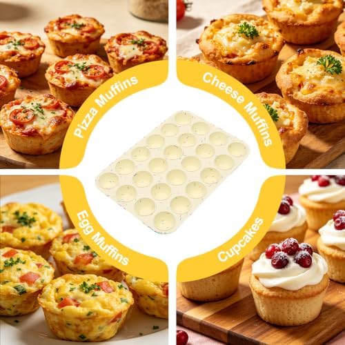 Silicone Mini Muffin Pan for Baking, Cupcake Egg Bites Silicone Mold 24 Cup Mini Size, Oven Safe BPA Free