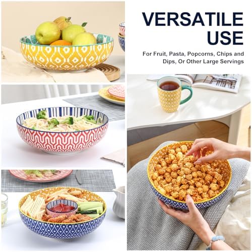 Selamica 60 OZ Ceramic Serving Bowls, Set of 3, Assorted Colors