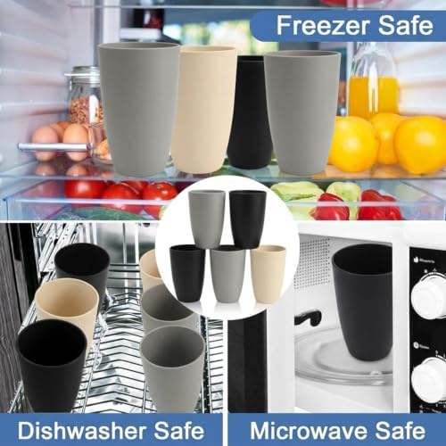 Wheat Straw Cups Set of 6, 20oz Plastic Tumblers - Blackbeige