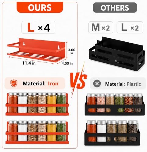 SMRCAD Magnetic Spice Rack 4-Pack – Heavy-Duty, Rust-Resistant