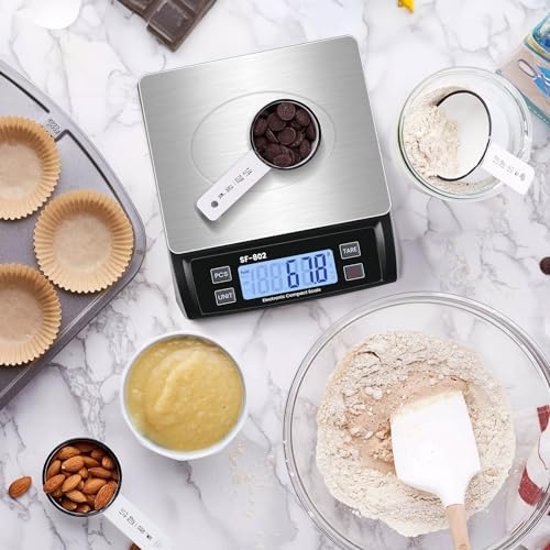 Large Digital Kitchen Scale 30kg/66lb Food Scale for Baking Cooking Stainless Bread Scale with LCD Display Counting Scales for Coins Adapter Included(Stainless Black)