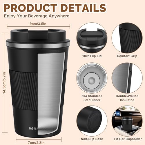MOMSIV 12oz Travel Coffee Mug, Insulated Coffee Cup with Leakproof Lid