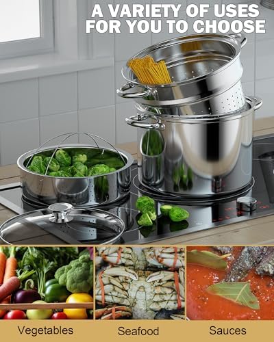 Cook N Home 8 Quart Stainless Steel Pasta Pot with Strainer Lid 3-in-1 Pots
