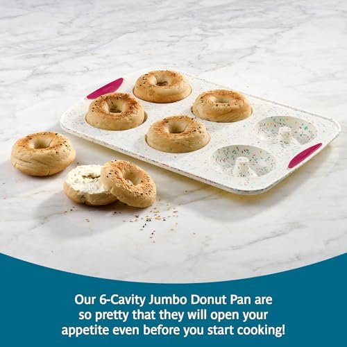 Trudeau Jumbo Donut Pan – Nonstick 6 Cavity Mold, White Confetti/Fuchsia – Silicone Baking Pan for Homemade Donuts, Muffins, Cakes, Bagels, Pastries & Baked Treats – Dishwasher & Oven Safe