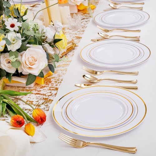 I00000 60 Pcs Gold Plastic Plates, Premium Disposable Gold Plates