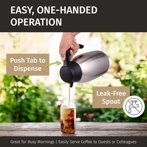 Thermal Coffee Carafe 2L/68 oz Insulated Stainless Steel w/Cleaning Brush