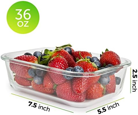 Prep Naturals 5 Pack 36oz Glass Meal Prep Containers - 1 Compartment