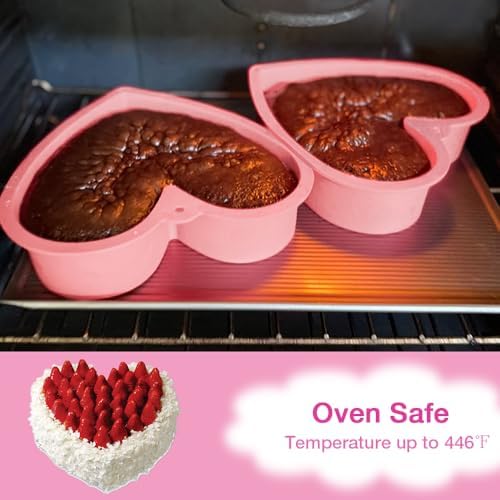 Alimat PluS 8 Inch Heart Shaped Cake Pans Set of 2 with Hanging Hole(Pink)