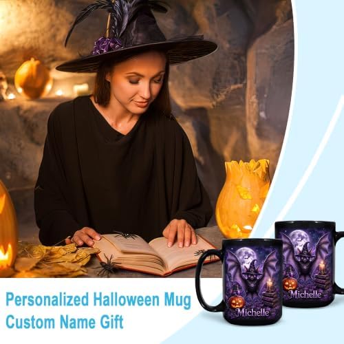 Hyturtle Personalized Halloween Bat Mug, Custom Name Gift for Women