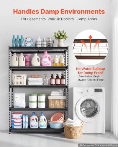 VEVOR Storage Shelves, 5-Tier 2500 lbs Garage Shelving 48 x 18 x 71.4 in