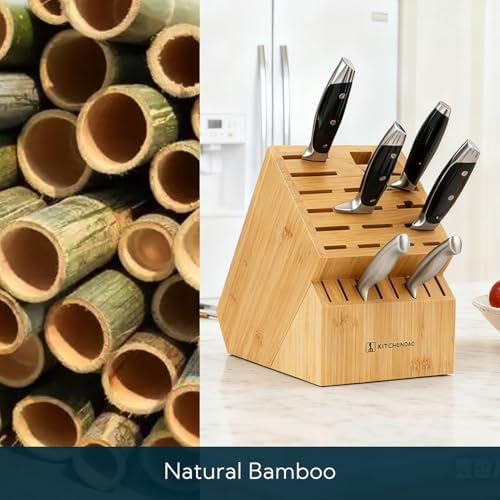 KITCHENDAO 20 Slot Bamboo Knife Block without Knives, Universal Knife Holder for Kitchen, Holding Multiple Types of Knives, Countertop Butcher Block Knife Stand for Easy Kitchen Storage