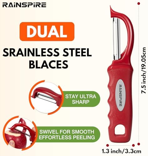 Rainspire Vegetable Peeler Potato Peelers for Kitchen, Sharp Stainless Steel Blades Veggie, Comfortable Handle Fruit Peeler, Carrot Peeler Apple Peeler Dishwasher Safe, Red, 2-Pack