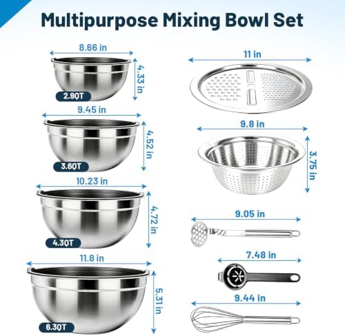 Stainless Steel Mixing Bowls with Lids and Colander Set