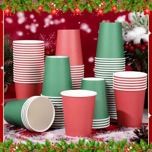 NatNarr 100 Pack Red Green Paper Cups, 9oz Christmas Party Cups Bulk Paper Cups, Disposable Drinking Cups for Birthday Holiday Christmas Party Supplies, 2 Colors