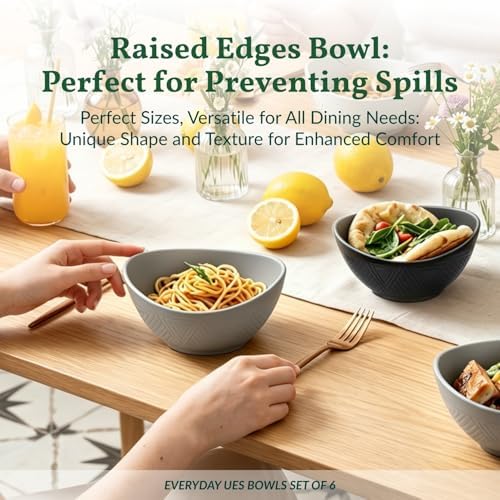 Homienly Wheat Straw Bowls 26 OZ Serving Bowls Oval Serving Dishes for Salad, Dinner, Cereal, Snack, Prep, Dessert Bowls Set Unbreakable Camping Bowls Microwave & Dishwasher Safe (6 PCS Grey Stone)