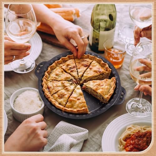 LemonRoad 2 Pcs Cast Iron Pie Pan 10" with Crimped Edges and Handles