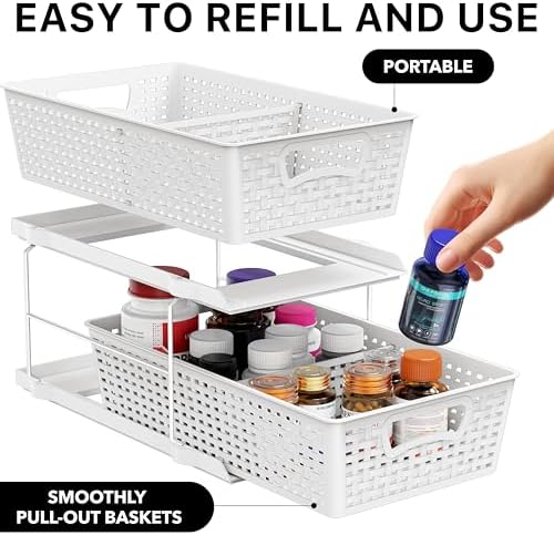 Simple Houseware 2 Tier Pull-Out Sliding Drawer Under Sink Storage, White