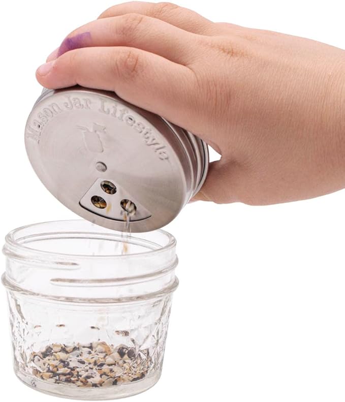 Mason Jar Lifestyle Adjustable Spice Shaker Lids for Regular Mouth Mason Jars – 4 Pack Stainless Steel Tops with Shaker and Pour Options – Seasoning Dispenser Lids