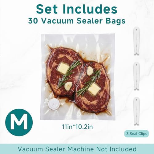 Mehomeli Reusable Vacuum Sealer Bags, 30 Medium Bags, 11in × 10.2in