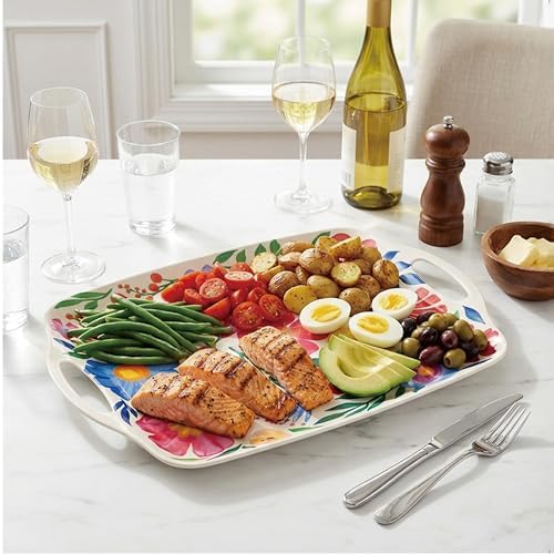TP Melamine Serving Trays with Handles, 17” x 12”, Set of 2, Floral