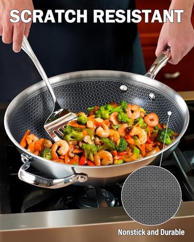 Cooks Standard 12-Inch Stainless Steel Hybrid Nonstick Wok with Glass Lid
