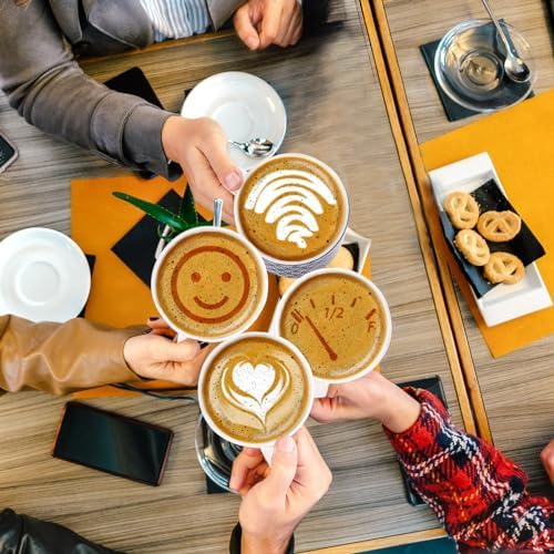 Eorbow 4 Pack Ceramic Coffee Mug Set with Rack, 16 OZ Stackable Cappuccino Cups with Metal Stand, Blue and White Porcelain Tea Mugs for Latte, Americano, Milk, Hot Cocoa, Beverages, Microwave Safe