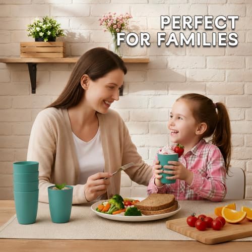 Wrova Wheat Straw Cups 6 PCS Good Alternative to Plastic Reusable Cups 12 oz Unbreakable Drinking Cup Reusable Dishwasher Safe Water Plastic Glasses Green