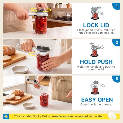 2026 Upgraded 4-in-1 Jar Opener - Adjustable Stainless Steel Lid Remover for Seniors & Arthritis Sufferers, Fits Kitchen Jars, Bottles & Cans Grey