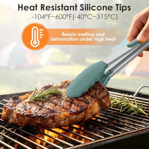 HOTEC Stainless Steel Kitchen Tongs with Silicone Tips, Set of 3-7",9" &12"